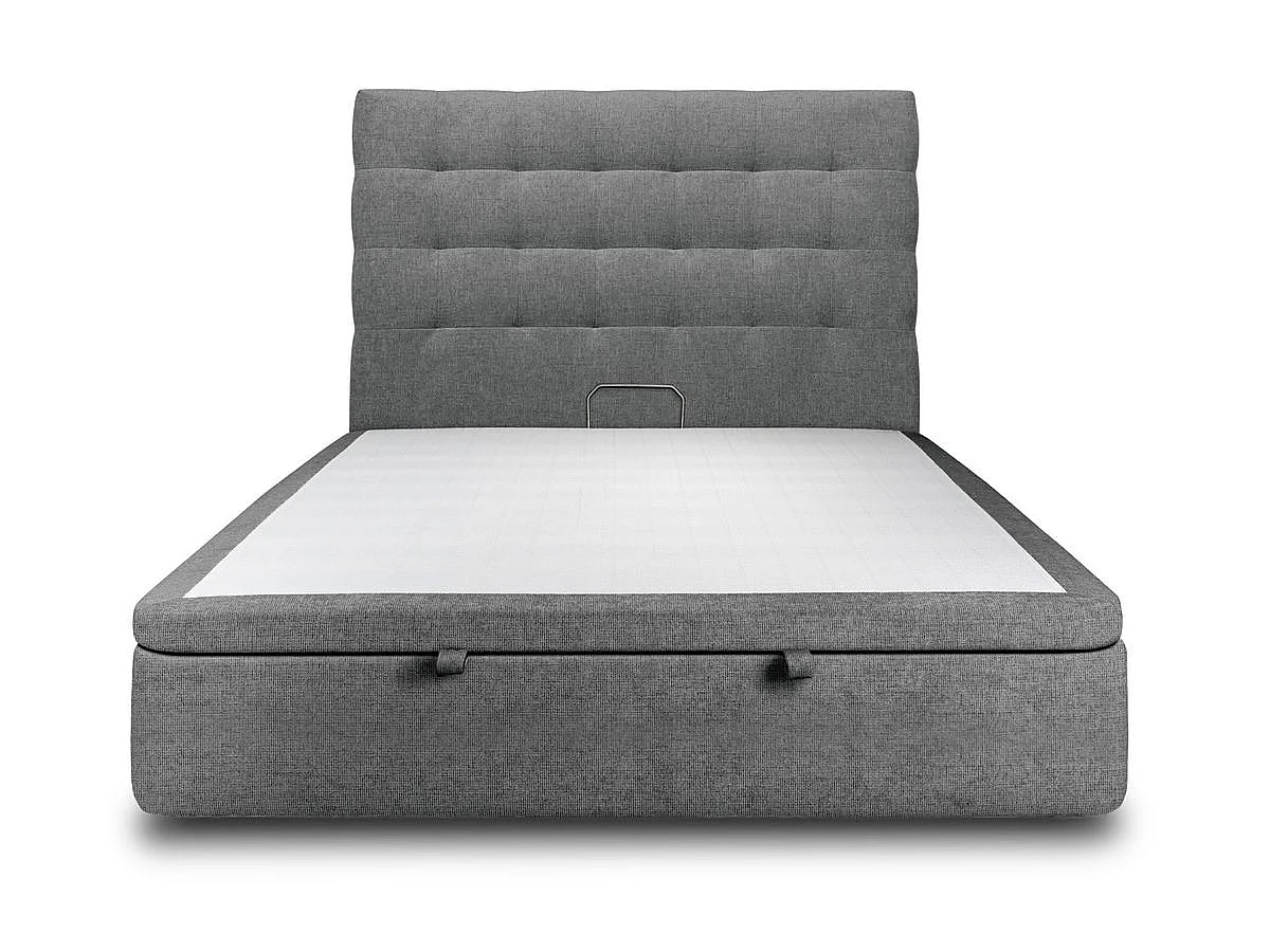 Lit coffre 140x200cm avec tête de lit capitonnée Tissu Gris anthracite - Hauteur totale : 39cm