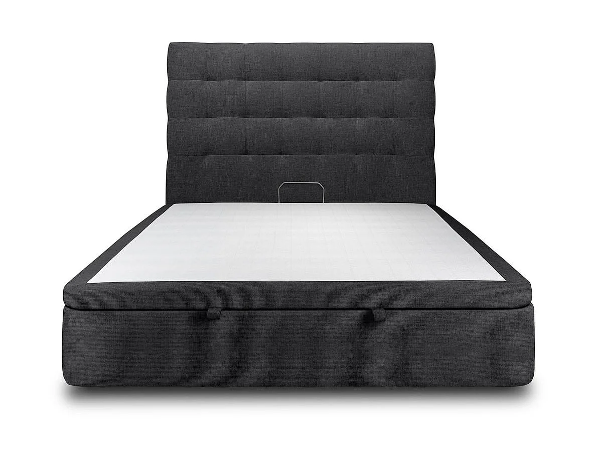 Lit coffre 140x200cm avec tête de lit capitonnée Tissu Noir - Hauteur totale : 39cm
