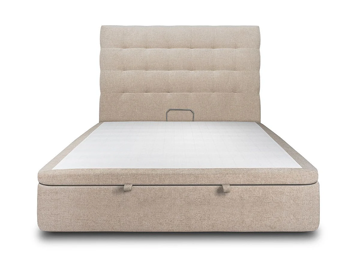 Lit coffre 180x200cm avec tête de lit capitonnée Tissu Beige brun - Hauteur totale : 39cm