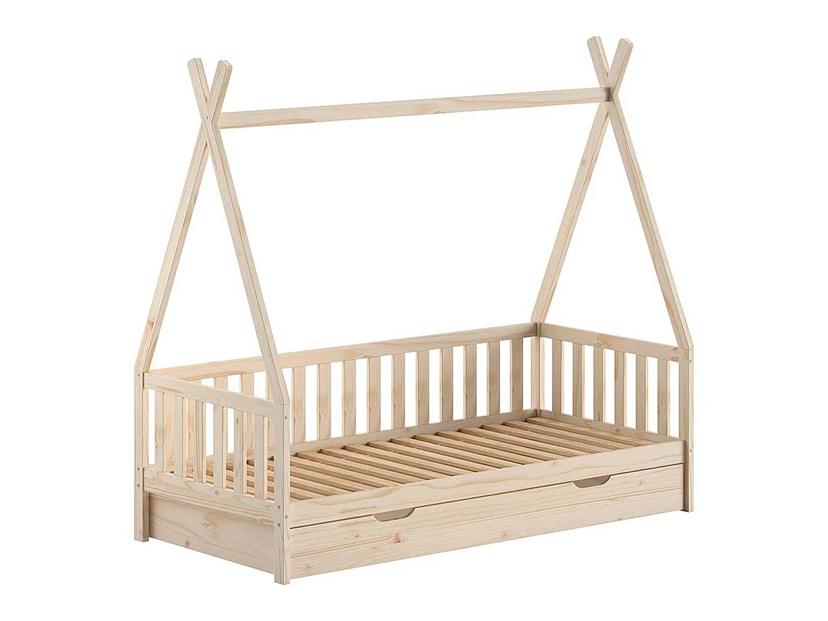Lit Enfant, Barrière & Tiroir "Tipi" 90x200cm Naturel