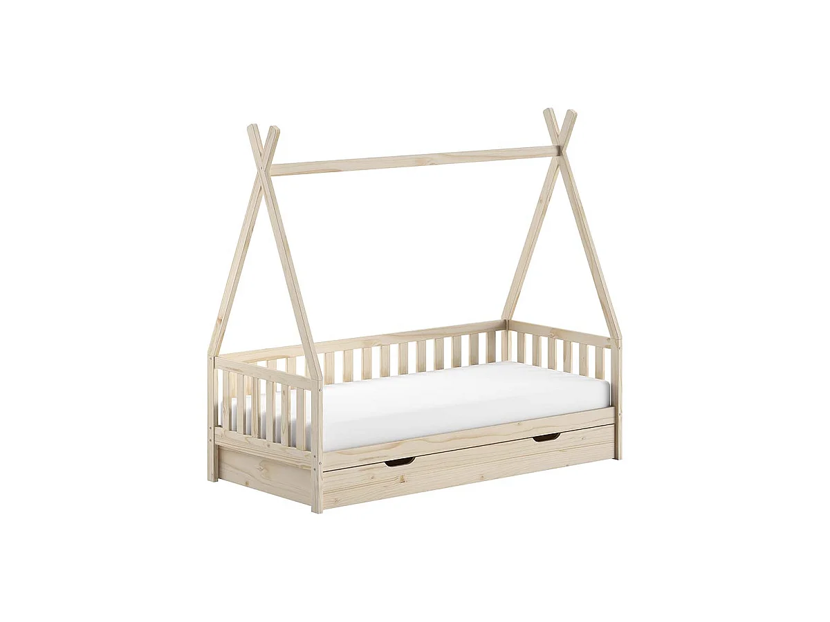 Lit Enfant, Barrière & Tiroir "Tipi" 90x200cm Naturel