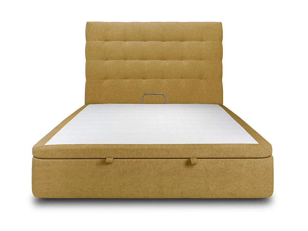 Lit coffre 180x200cm avec tête de lit capitonnée Tissu Jaune - Hauteur totale : 39cm