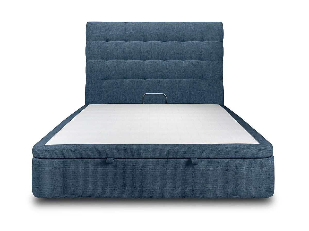 Lit coffre 140x200cm avec tête de lit capitonnée Tissu Bleu - Hauteur totale : 39cm