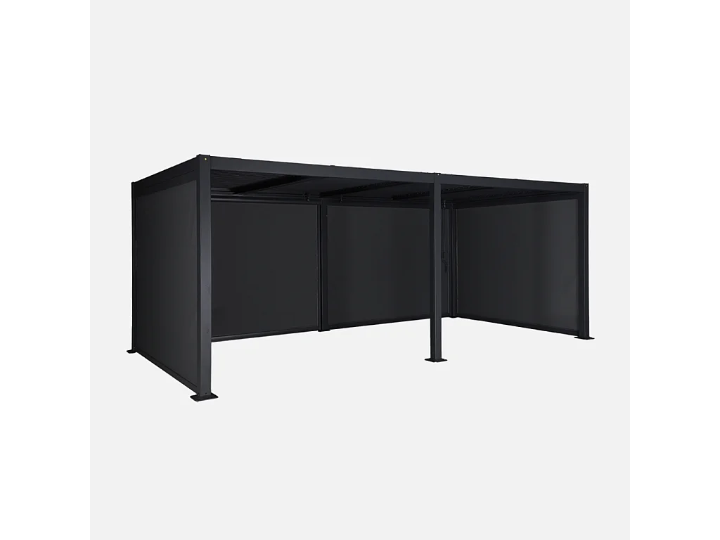 Pergola bioclimatique aluminium et acier 3x6m lames orientables + 4 stores 3m PALACE noir