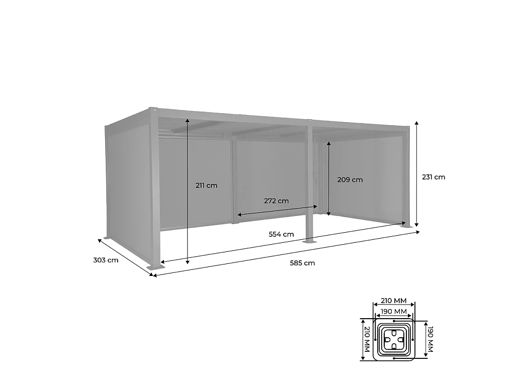 Pergola bioclimatique aluminium et acier 3x6m lames orientables + 4 stores 3m PALACE noir