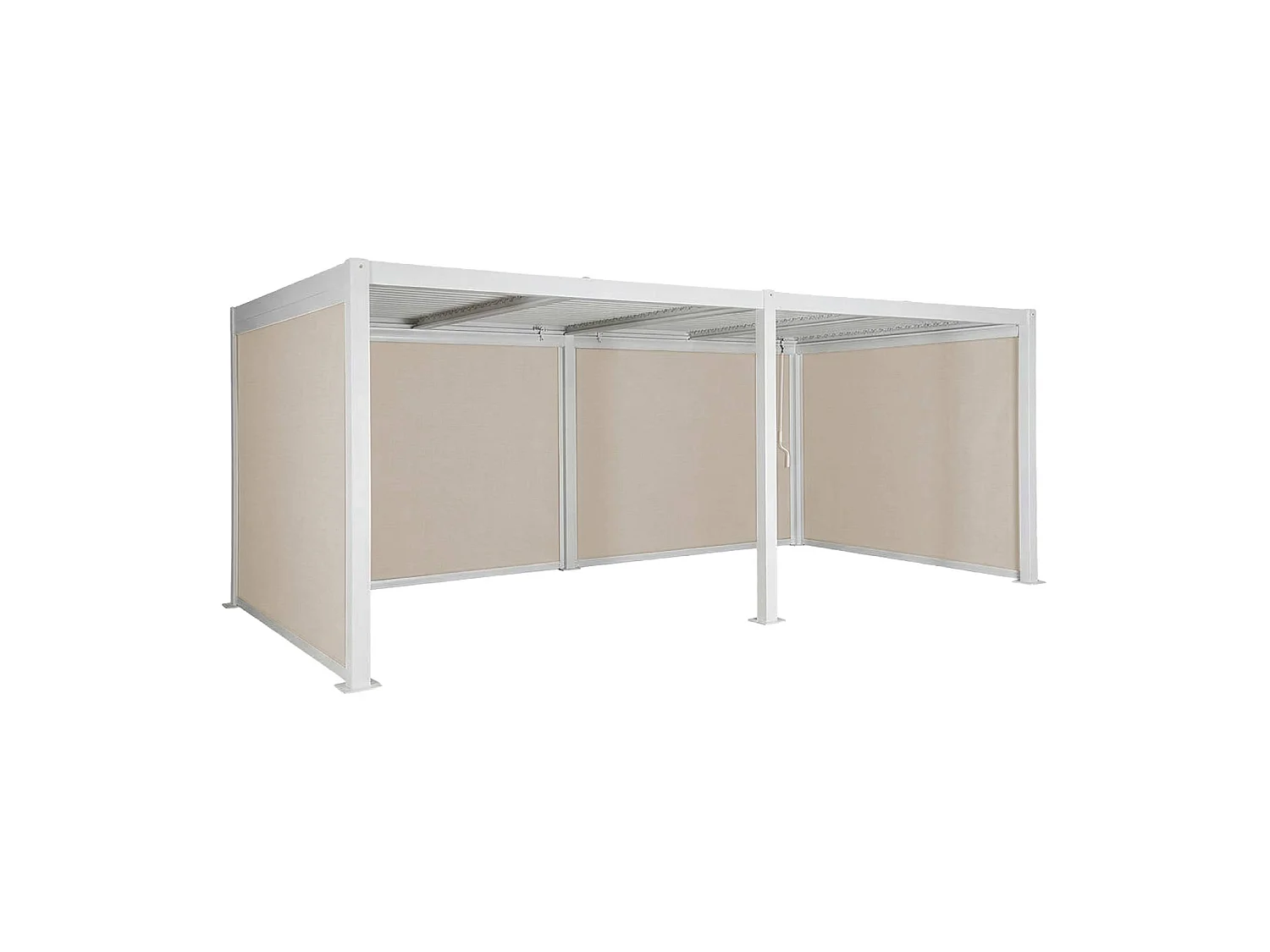 Pergola bioclimatica 3x6m in alluminio e acciaio + 4 tende 3m, bianco