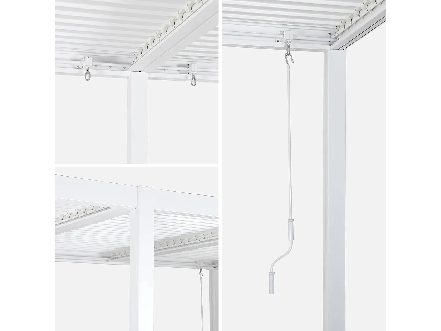 Pergola bioclimatica 3x6m in alluminio e acciaio + 4 tende 3m, bianco