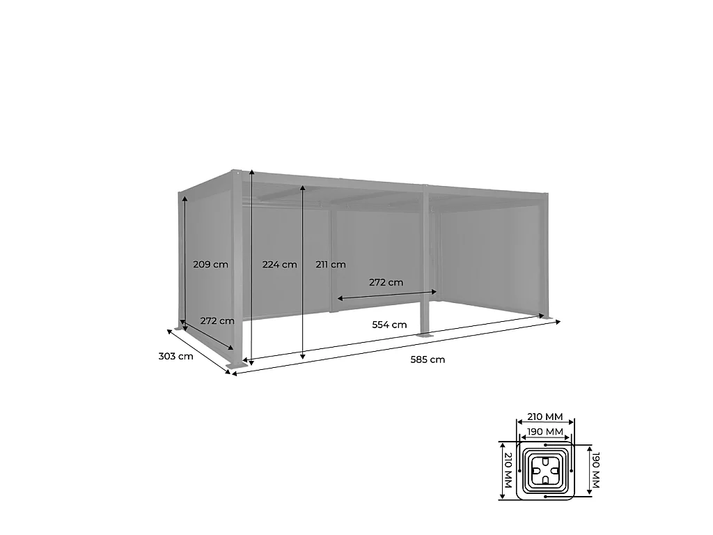 Pergola bioclimatica 3x6m in alluminio e acciaio + 4 tende 3m, bianco