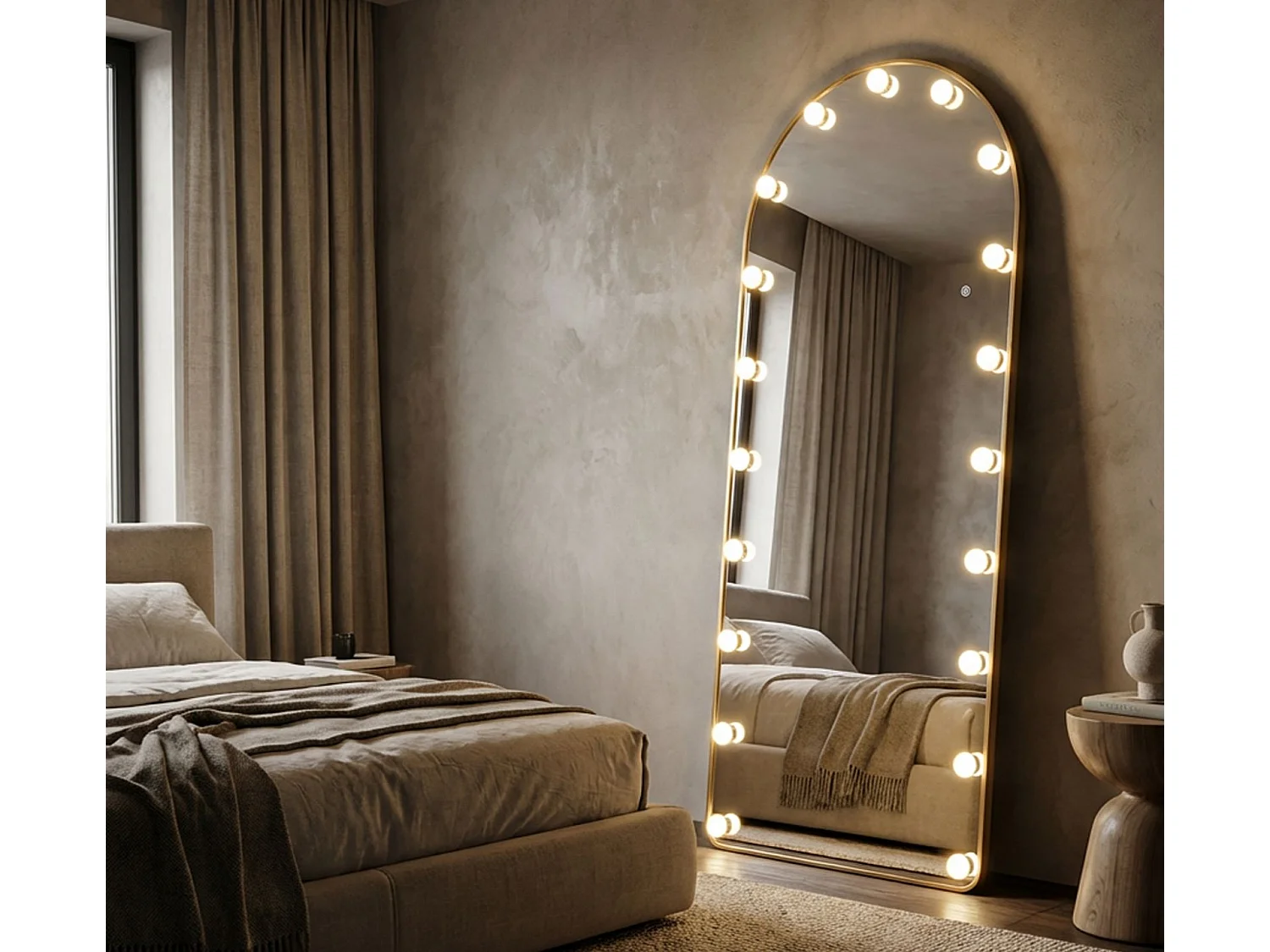 Hollywood staande spiegel met LED-verlichting, 70x45x170 cm