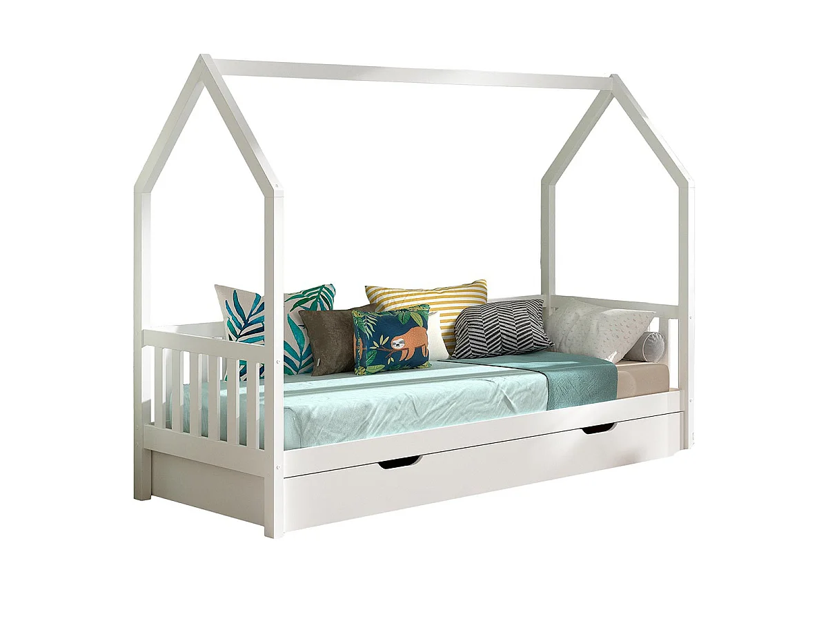 Pack - Lit Enfant & Tiroir-Lit "Cabane" 90x200cm Blanc