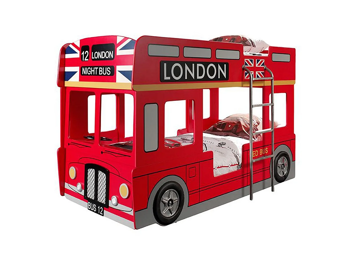 Pack - Lit Superposé Enfant & 2 Matelas "Londres" 90x200cm Rouge