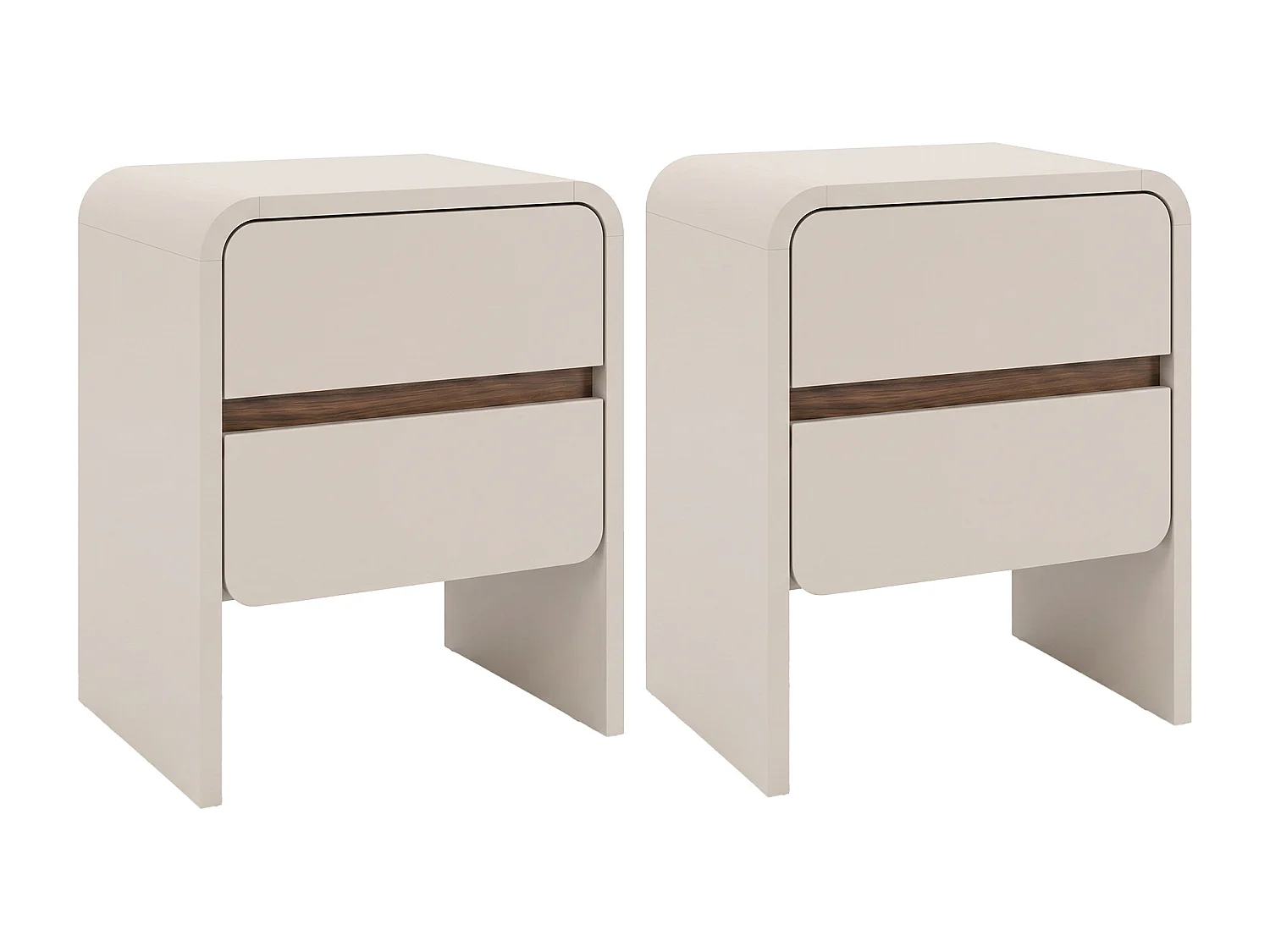 Lot de 2 tables de chevet - 2 tiroirs  - Beige et naturel foncé - DYSARA