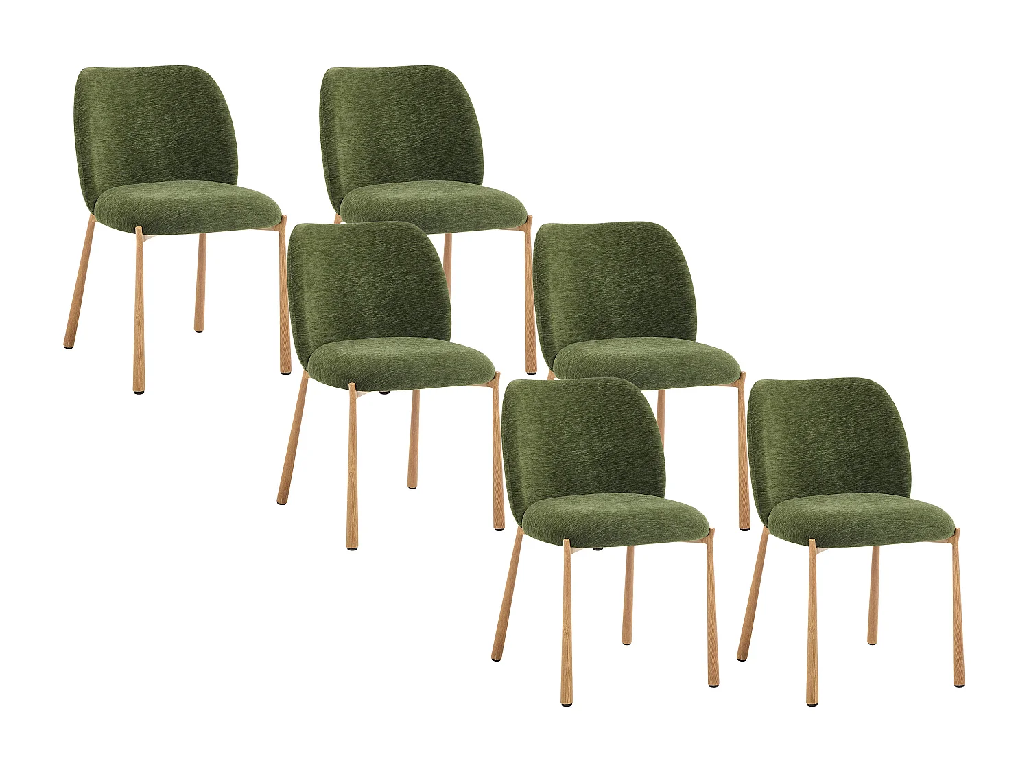 Lot de 6 chaises en tissu texturé et métal effet bois - Vert - JIZAK