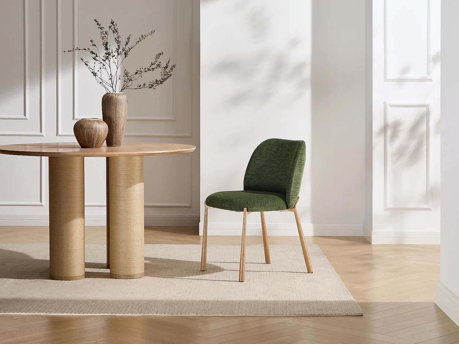 Lot de 6 chaises en tissu texturé et métal effet bois - Vert - JIZAK