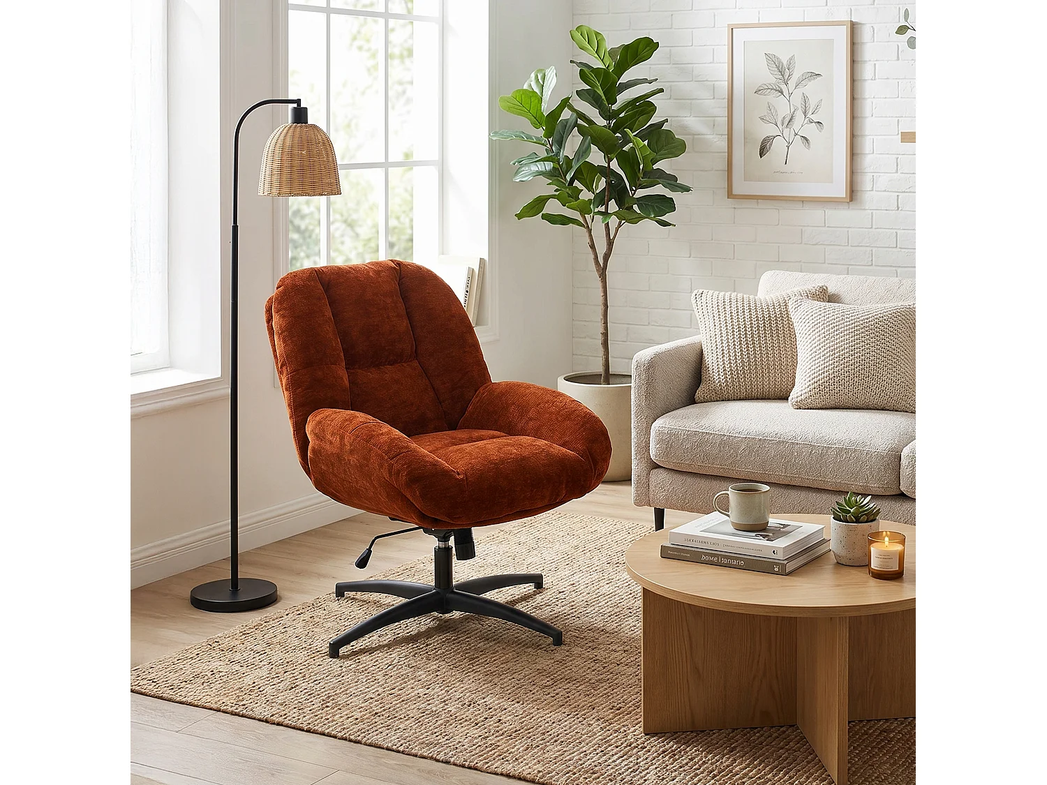 MEUBLES COSY LITHOPSFIX Fauteuil relax rotatif réglable en tissu chenille rouge