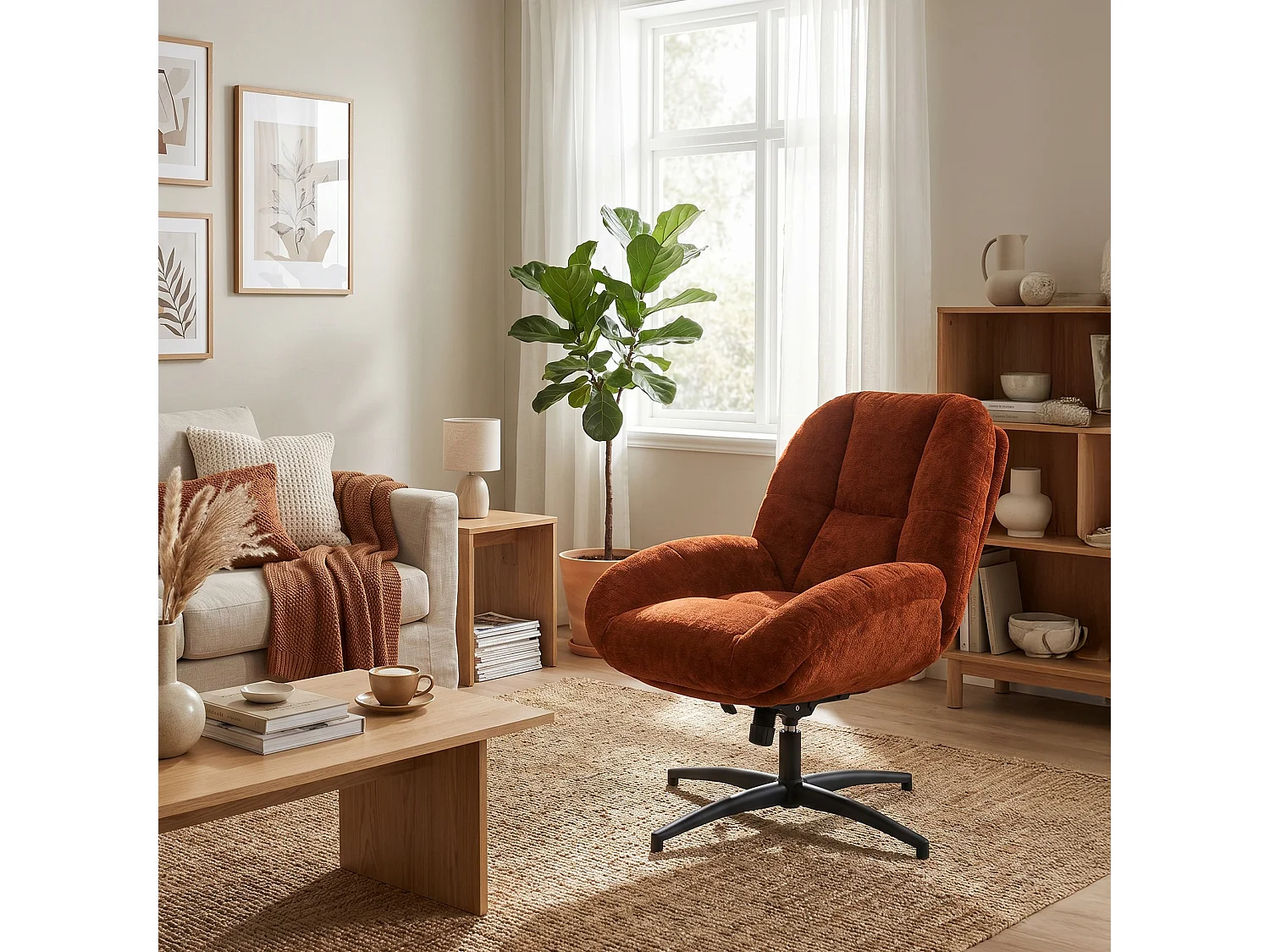 MEUBLES COSY LITHOPSFIX Fauteuil relax rotatif réglable en tissu chenille rouge