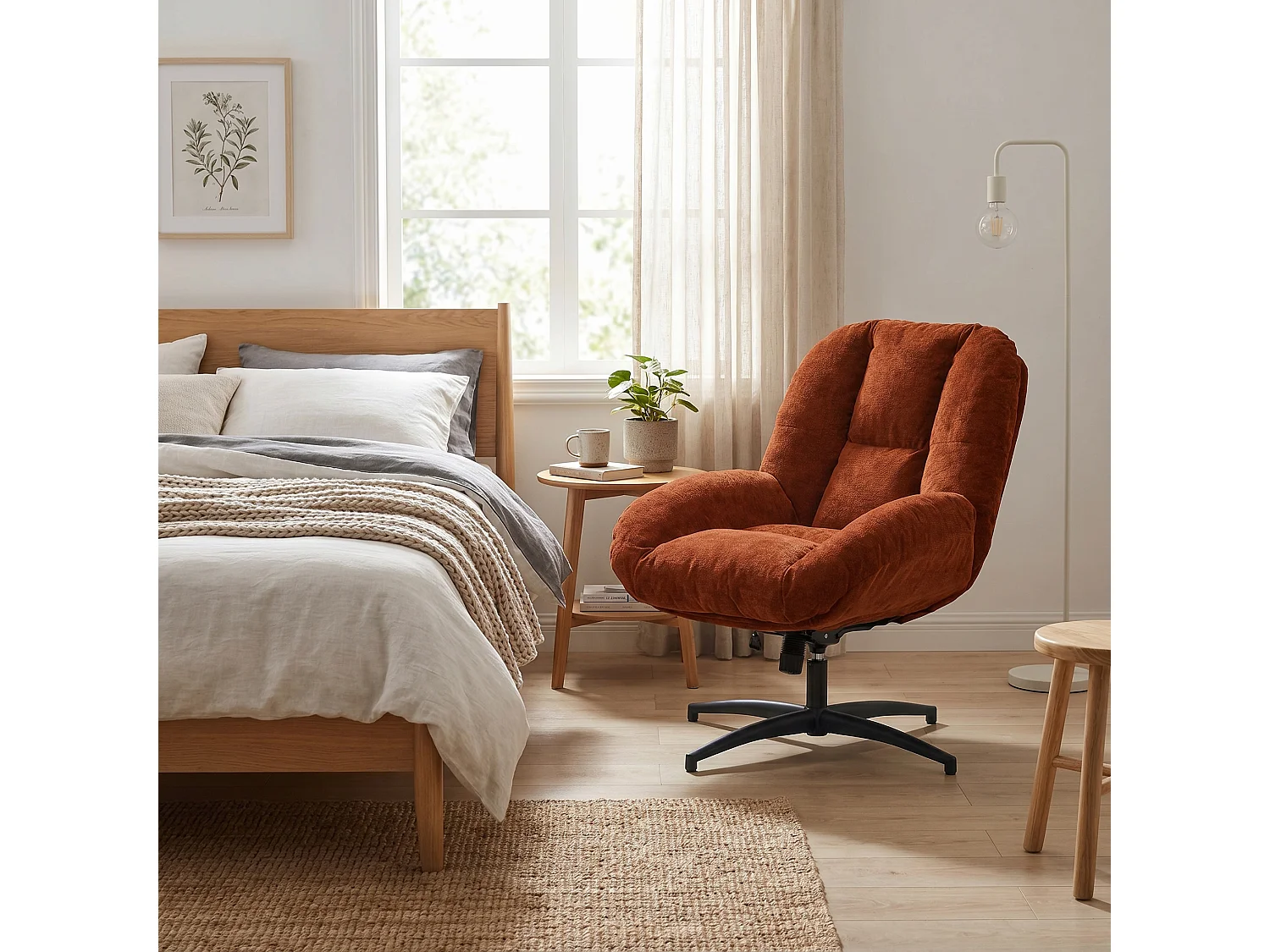 MEUBLES COSY LITHOPSFIX Fauteuil relax rotatif réglable en tissu chenille rouge