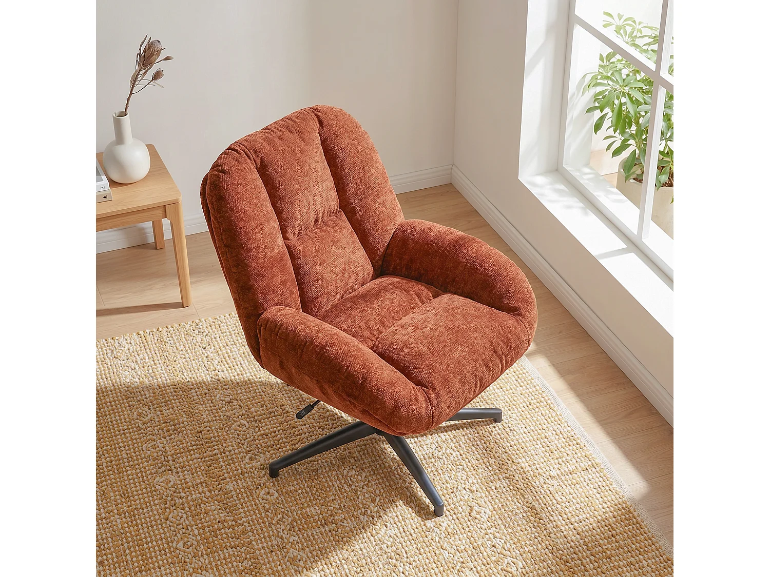 MEUBLES COSY LITHOPSFIX Fauteuil relax rotatif réglable en tissu chenille rouge