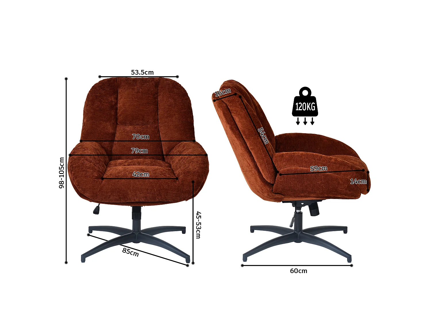 MEUBLES COSY LITHOPSFIX Fauteuil relax rotatif réglable en tissu chenille rouge