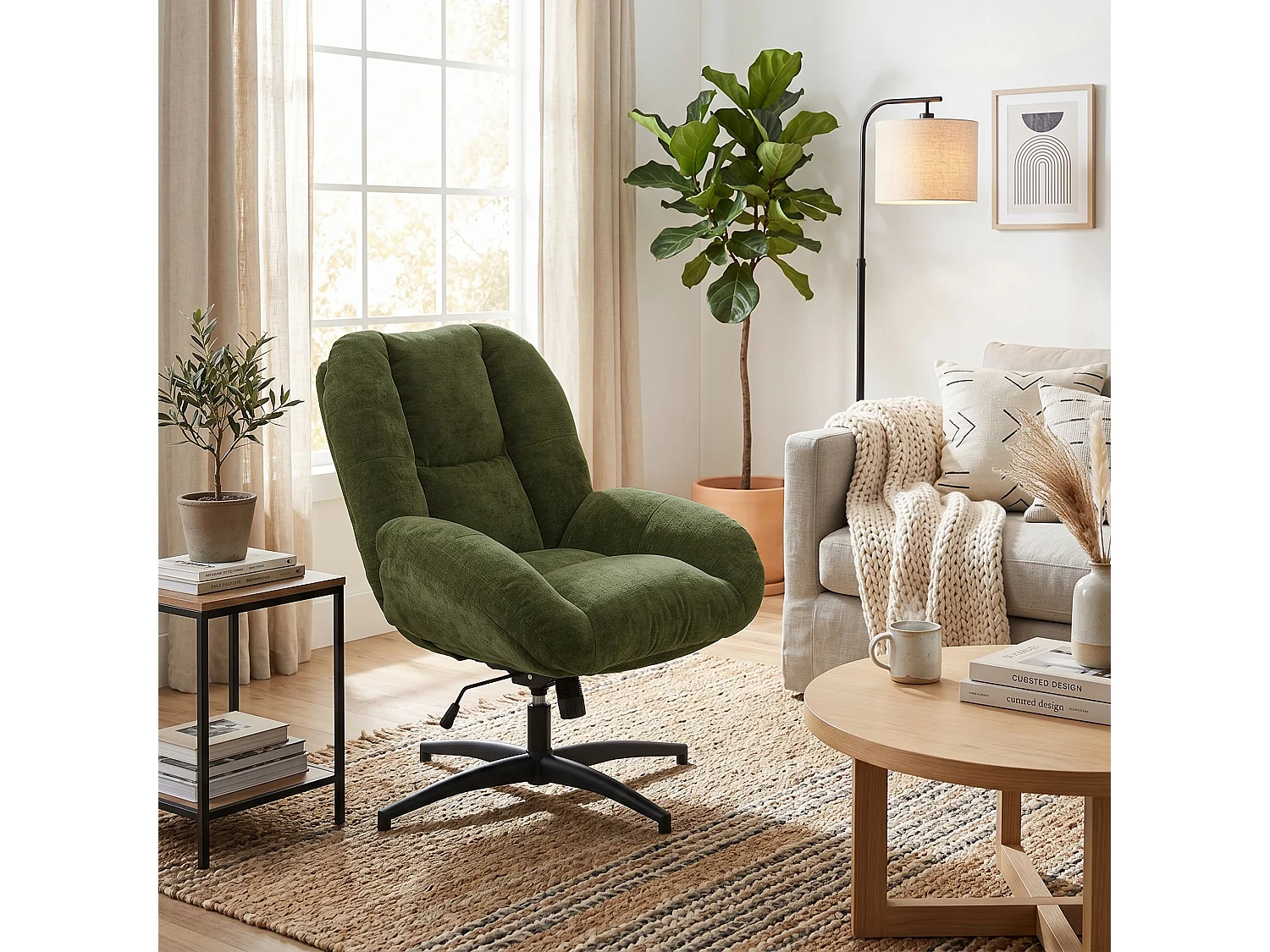 MEUBLES COSY LITHOPSFIX Fauteuil relax rotatif réglable en tissu chenille vert