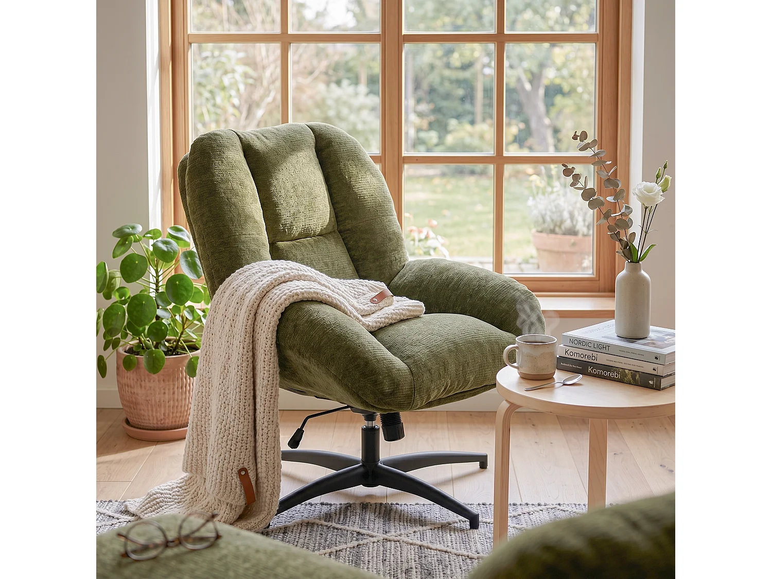 MEUBLES COSY LITHOPSFIX Fauteuil relax rotatif réglable en tissu chenille vert