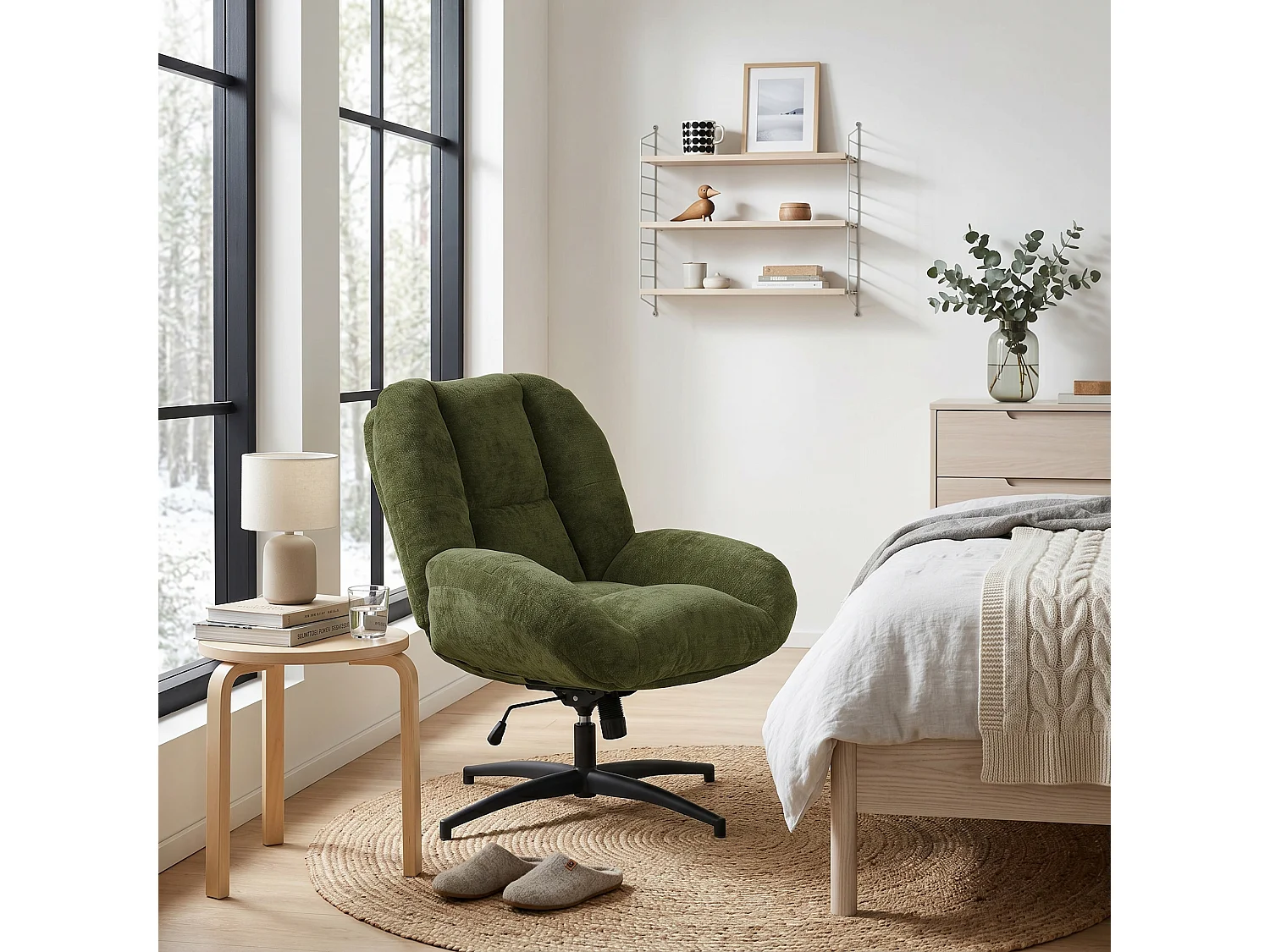 MEUBLES COSY LITHOPSFIX Fauteuil relax rotatif réglable en tissu chenille vert