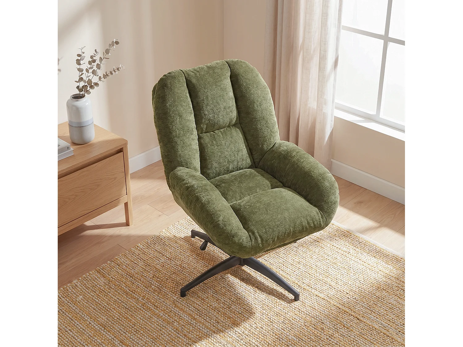 MEUBLES COSY LITHOPSFIX Fauteuil relax rotatif réglable en tissu chenille vert