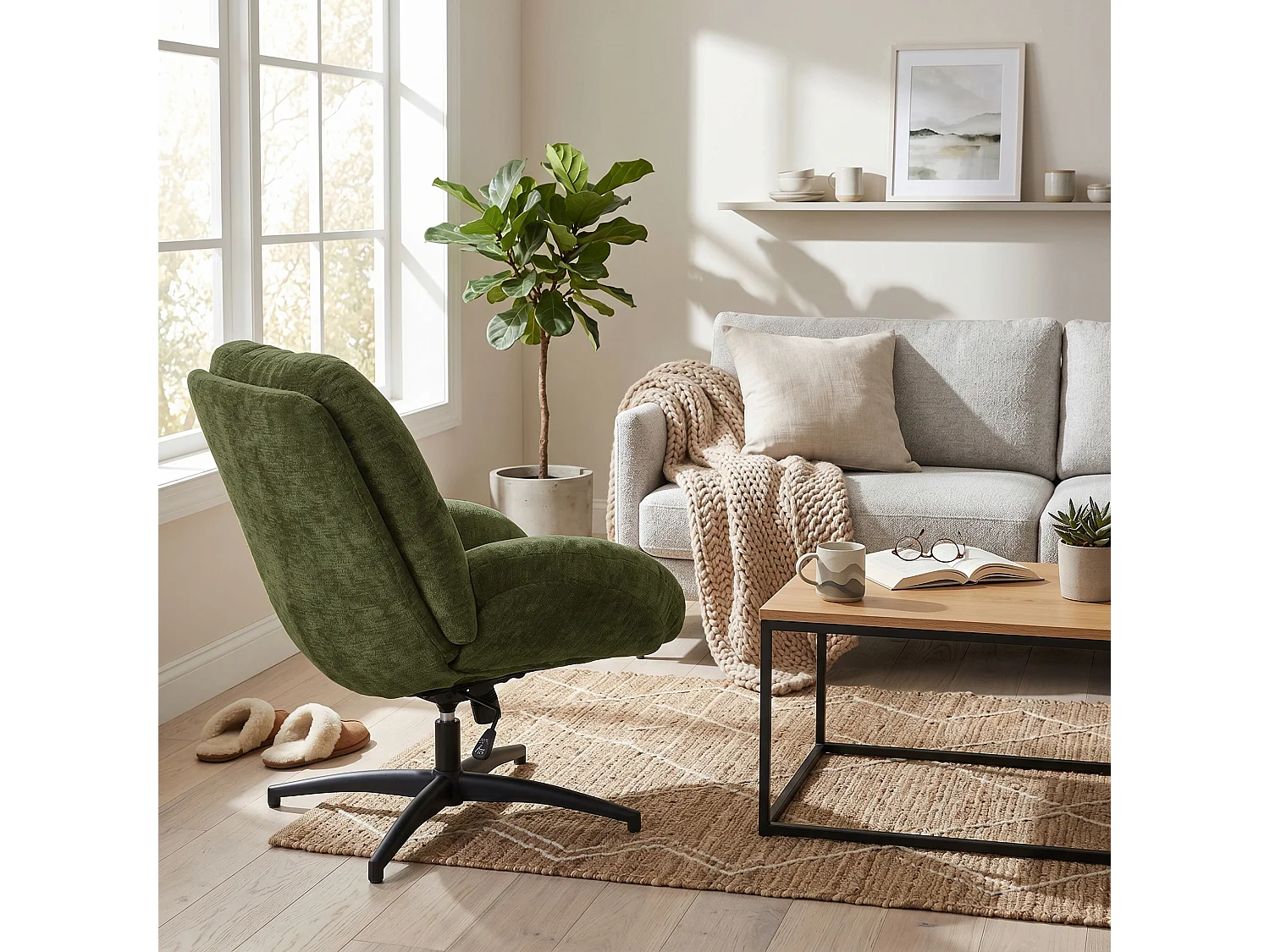 MEUBLES COSY LITHOPSFIX Fauteuil relax rotatif réglable en tissu chenille vert