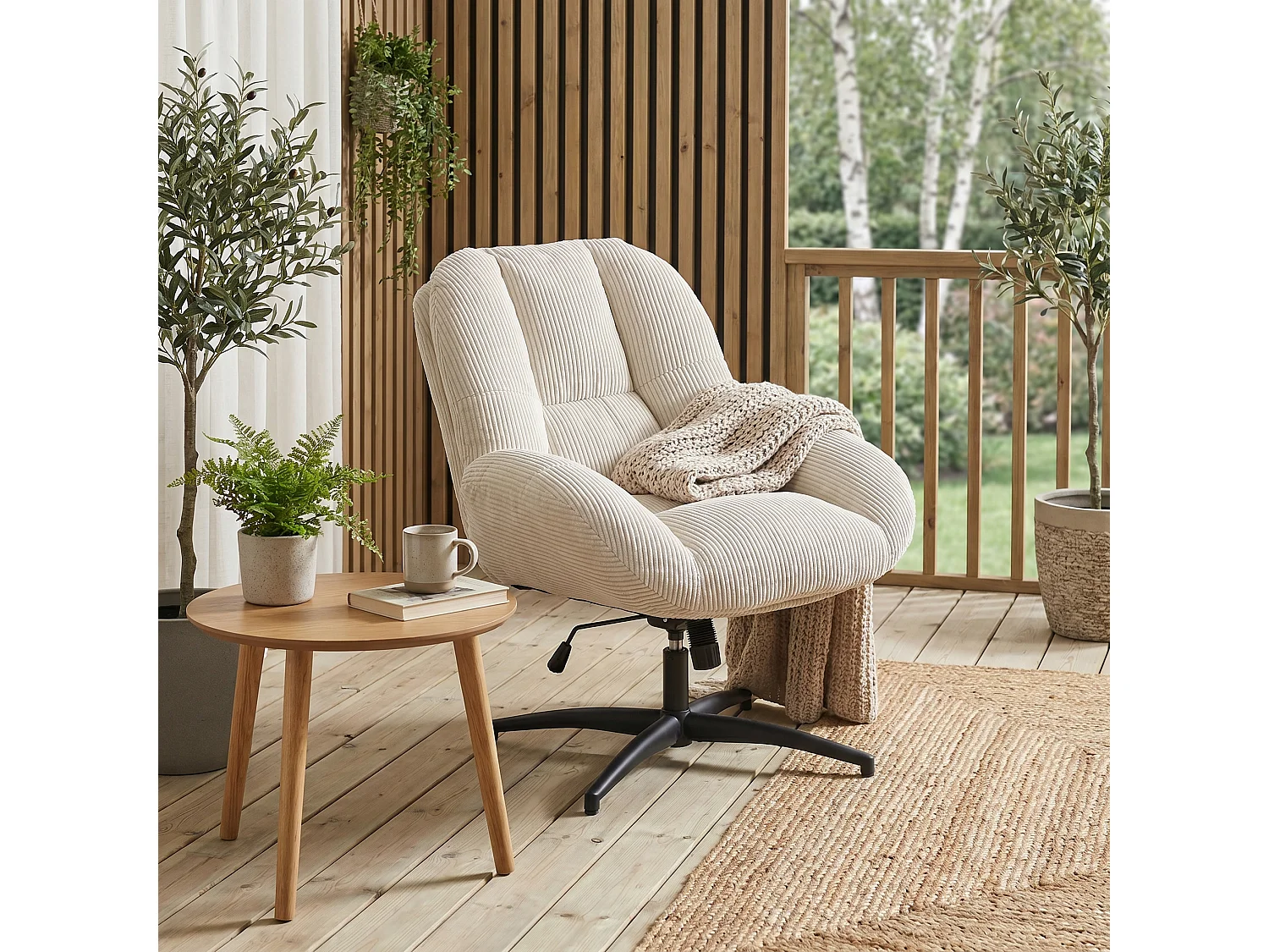 MEUBLES COSY LITHOPSFIXCORD Fauteuil relax rotatif réglable en velours côtelé beige