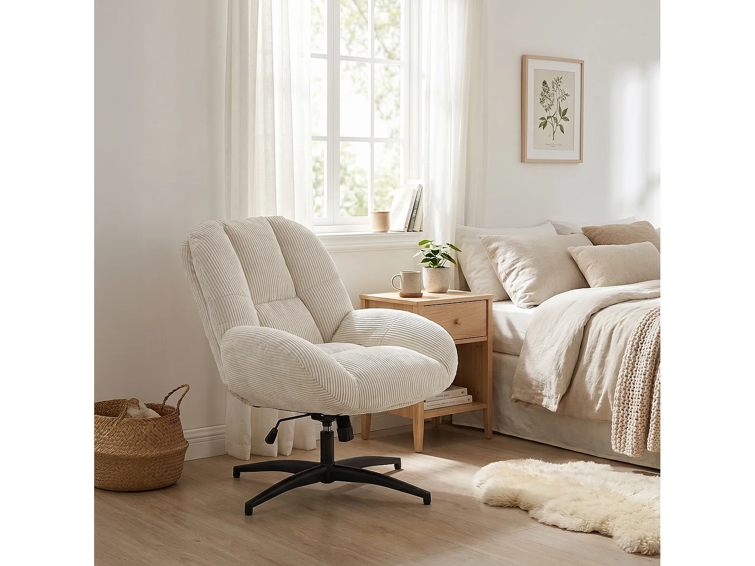 MEUBLES COSY LITHOPSFIXCORD Fauteuil relax rotatif réglable en velours côtelé beige