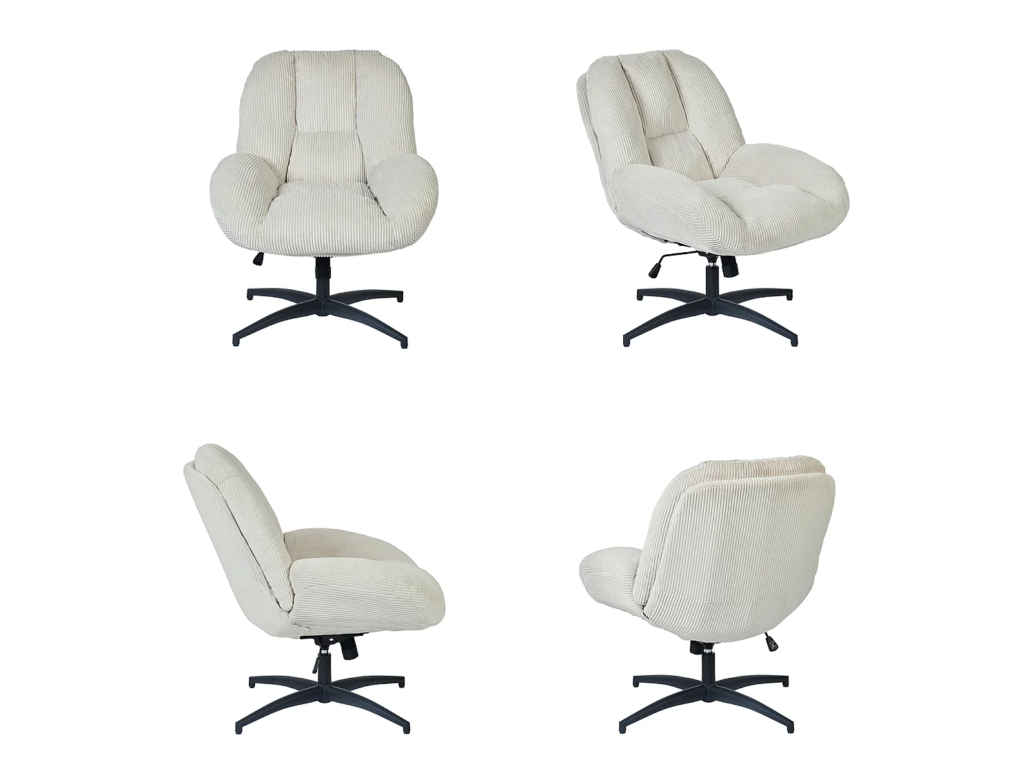 MEUBLES COSY LITHOPSFIXCORD Fauteuil relax rotatif réglable en velours côtelé beige