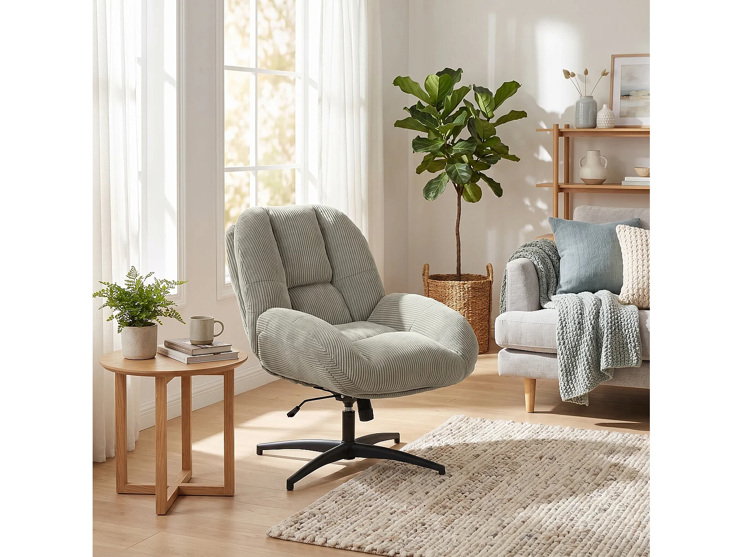 MEUBLES COSY LITHOPSFIXCORD Fauteuil relax rotatif réglable en velours côtelé gris
