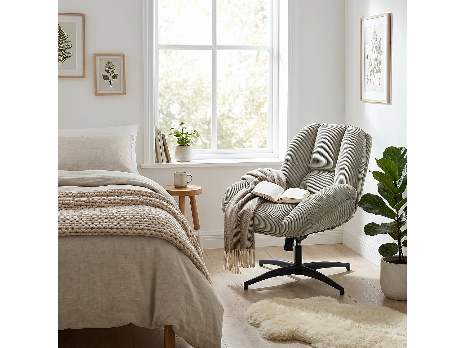 MEUBLES COSY LITHOPSFIXCORD Fauteuil relax rotatif réglable en velours côtelé gris