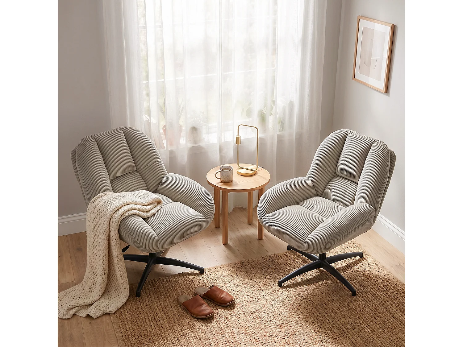 MEUBLES COSY LITHOPSFIXCORD Fauteuil relax rotatif réglable en velours côtelé gris