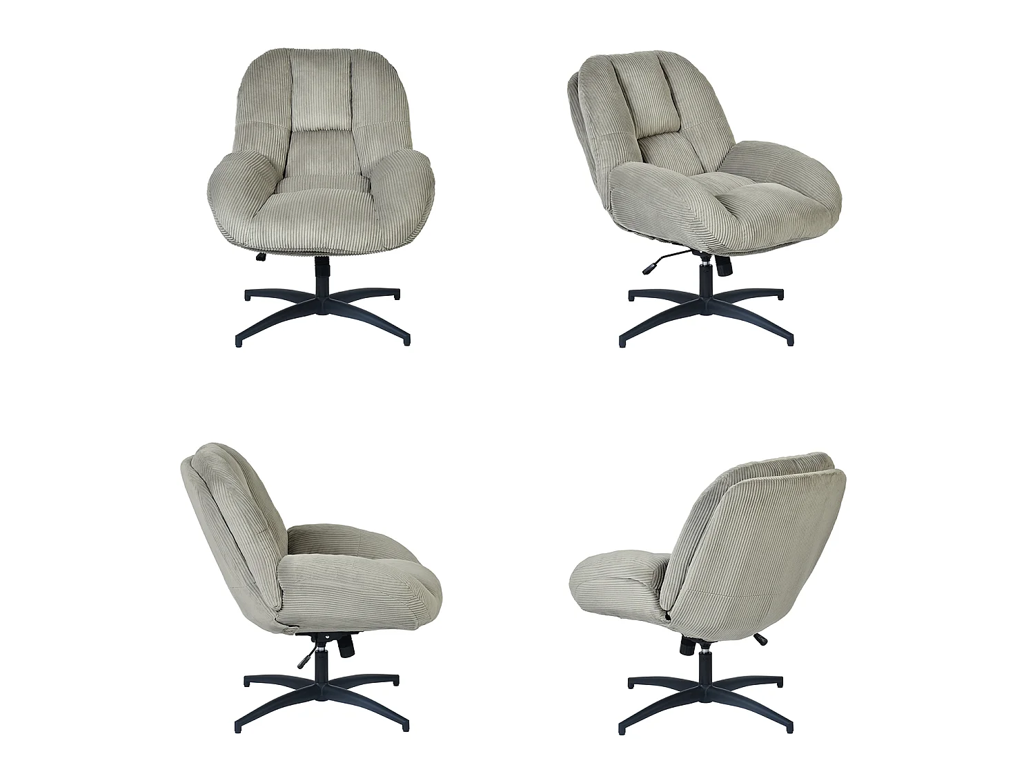 MEUBLES COSY LITHOPSFIXCORD Fauteuil relax rotatif réglable en velours côtelé gris