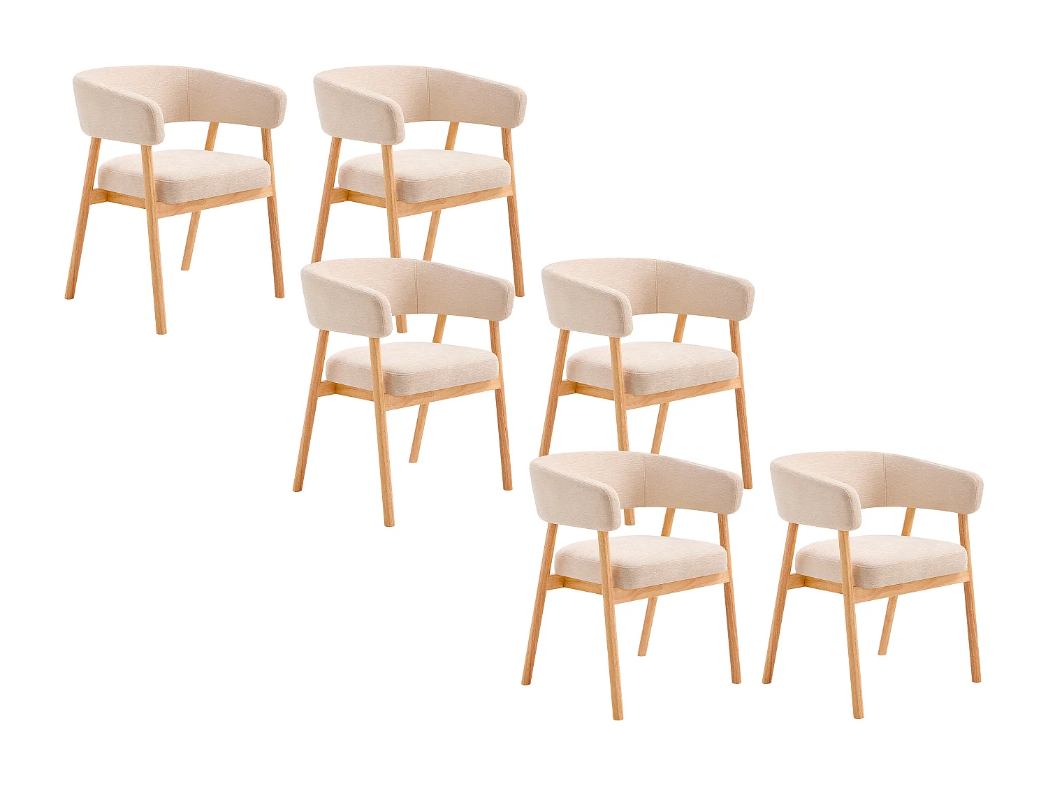 Lot de 6 chaises en tissu et bois d'hévéa - Beige - JORAKA
