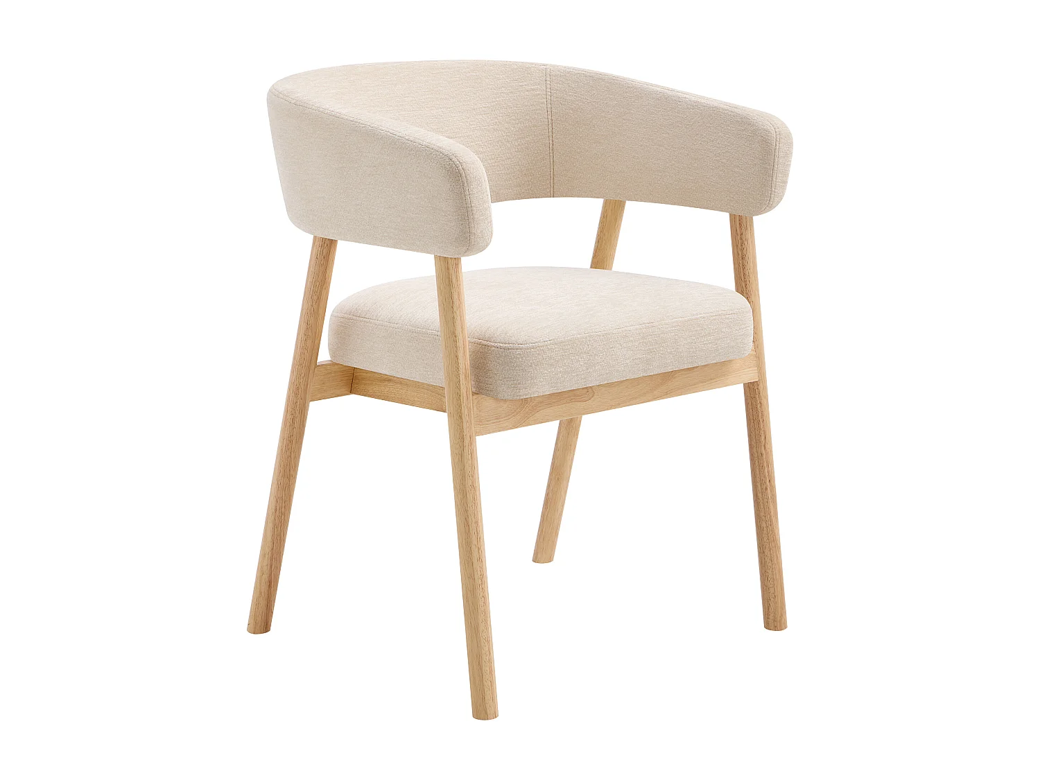 Lot de 6 chaises en tissu et bois d'hévéa - Beige - JORAKA
