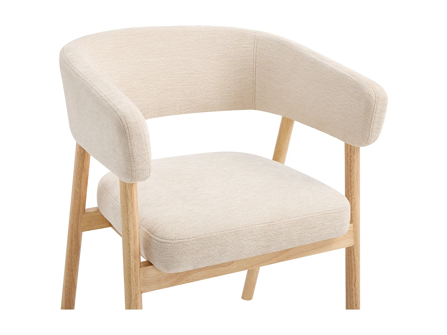 Lot de 6 chaises en tissu et bois d'hévéa - Beige - JORAKA