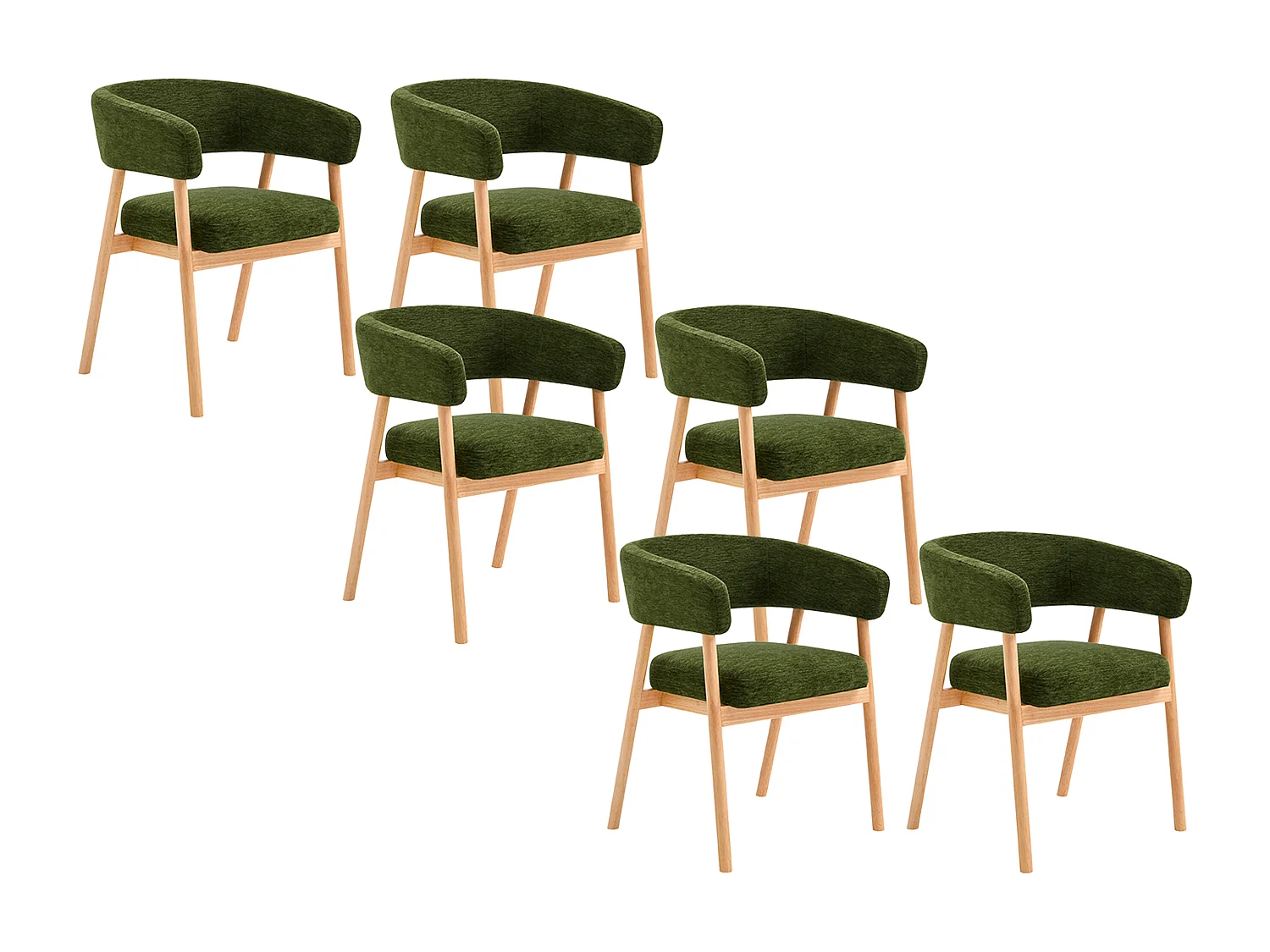 Lot de 6 chaises en tissu et bois d'hévéa - Vert - JORAKA