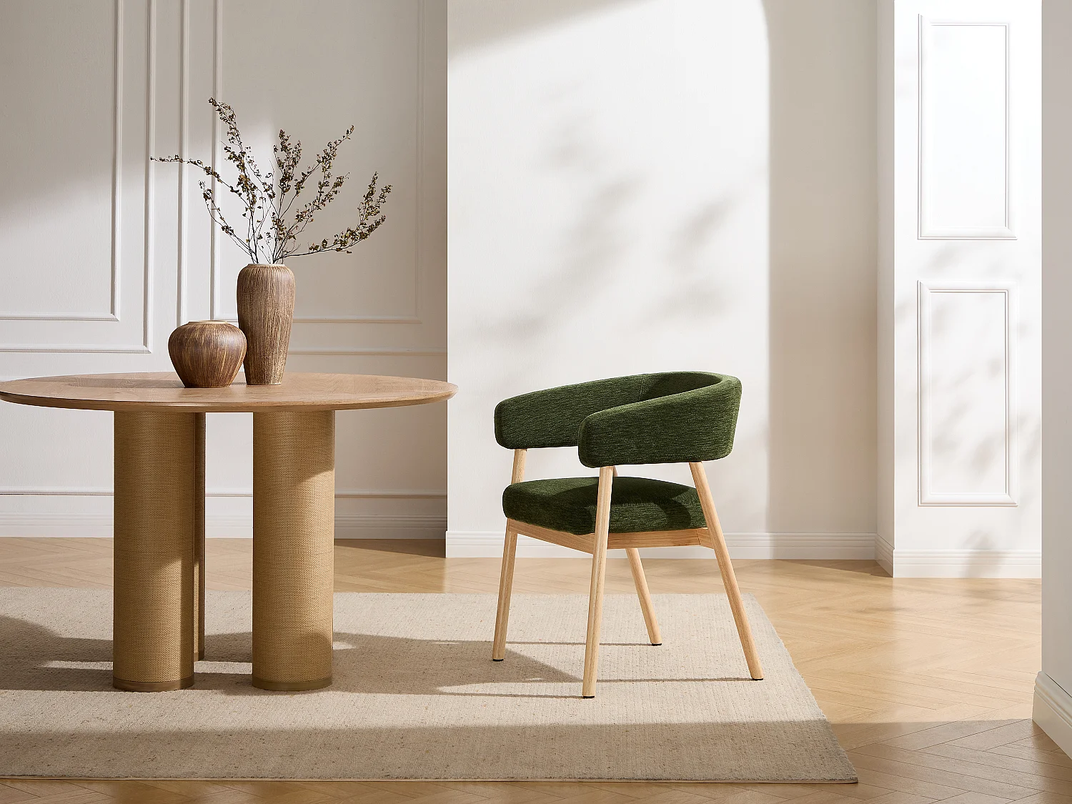 Lot de 6 chaises en tissu et bois d'hévéa - Vert - JORAKA