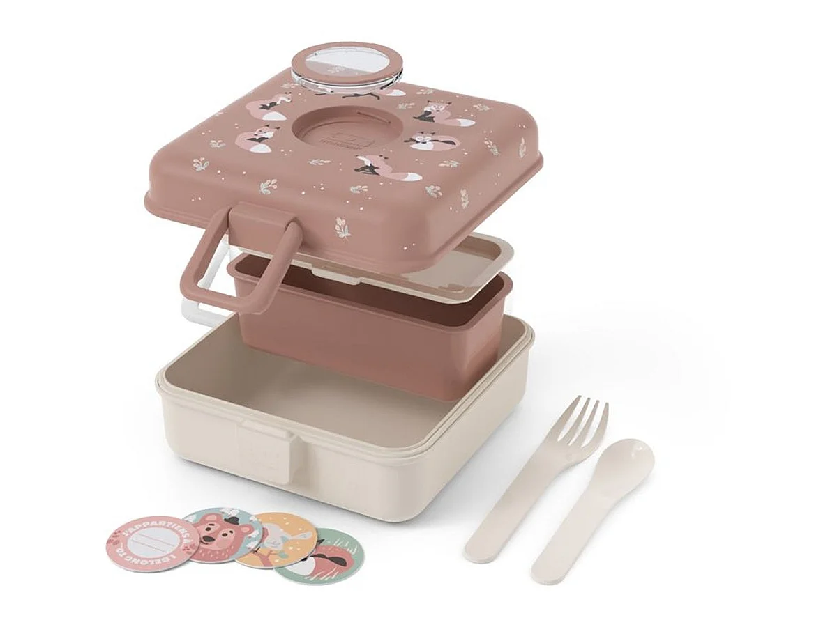 Monbento Snacky Fox - Boîte repas enfant plate 850 ml, Cannelle Rose