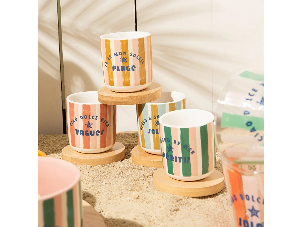 Coffret de 4 tasses et sous-tasses Beach Club 10 cl