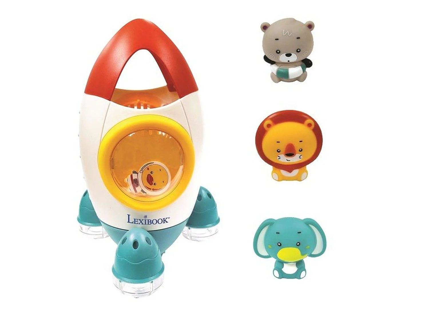 Jeu de bain fusée avec 3 animaux souples pour enfants de 18 mois et plus - jets d'eau tournants