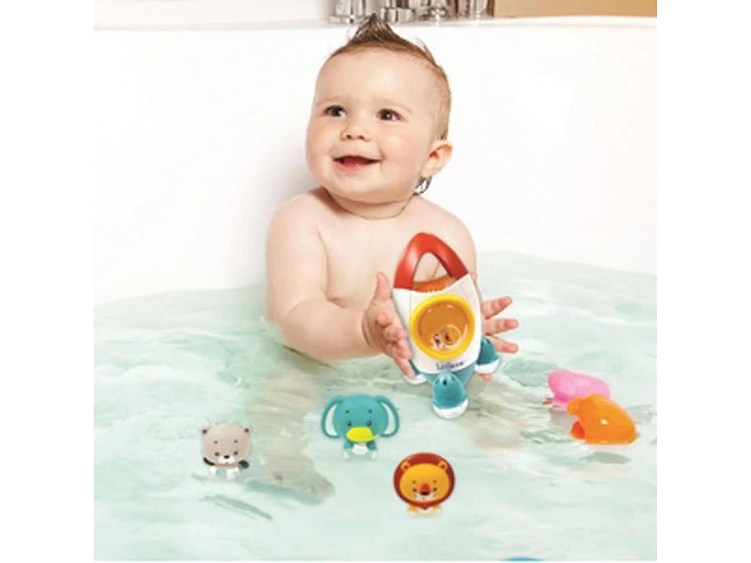Jeu de bain fusée avec 3 animaux souples pour enfants de 18 mois et plus - jets d'eau tournants