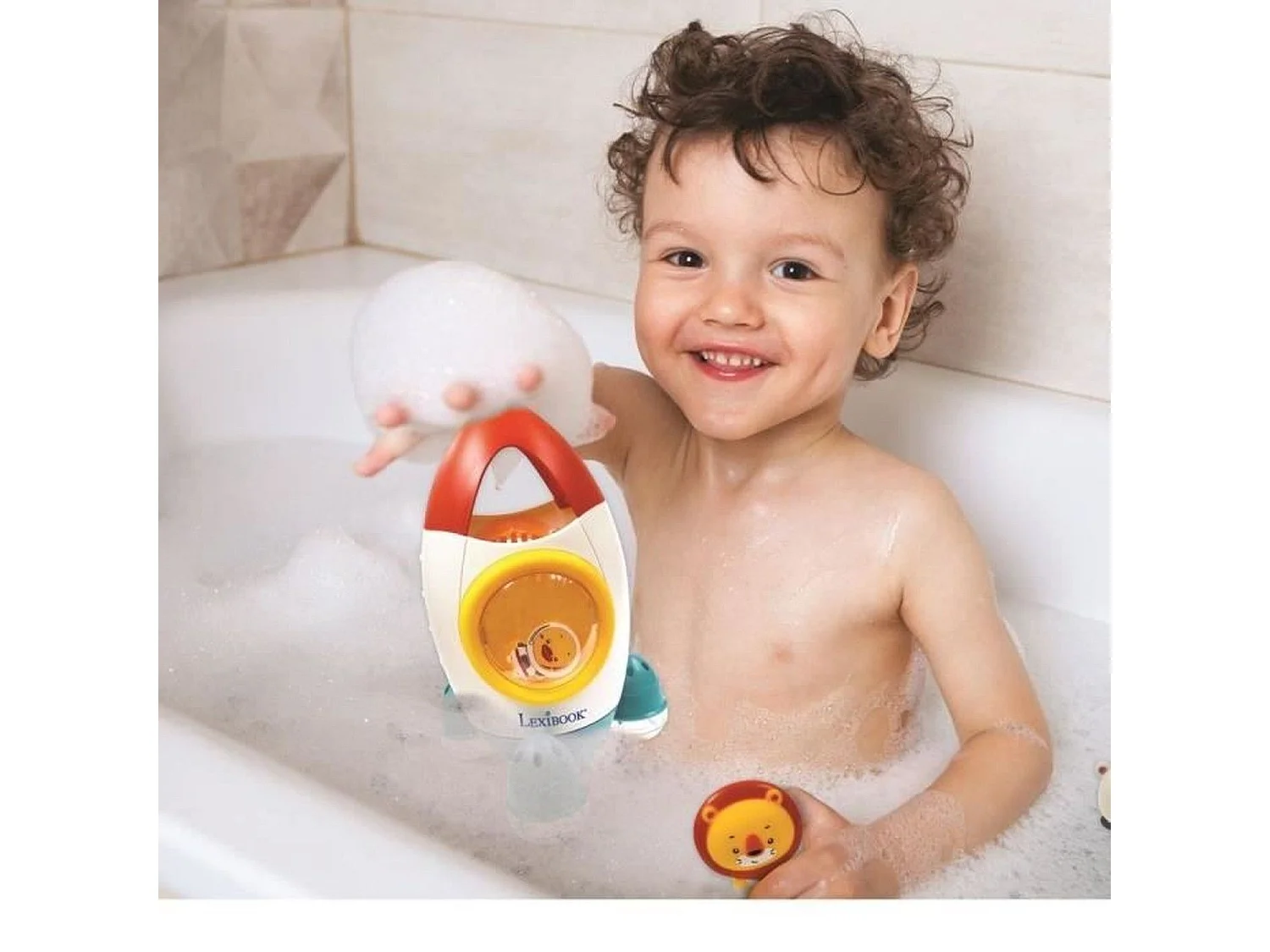 Jeu de bain fusée avec 3 animaux souples pour enfants de 18 mois et plus - jets d'eau tournants