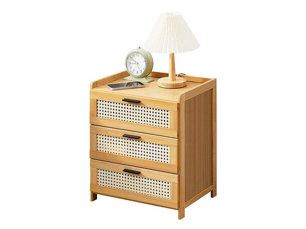 Natural Solid Wood 3-Drawers Nightstand