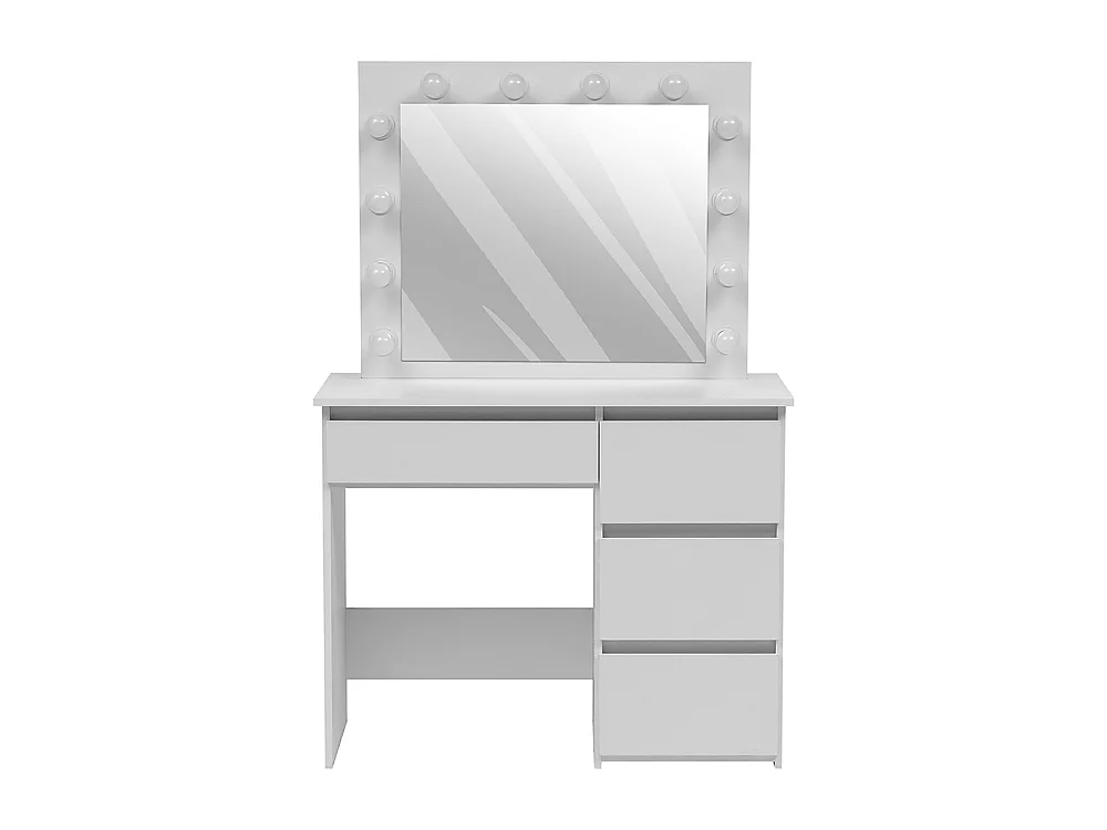 White Dressing Table with 12-Light Hollywood Mirror and 4 Drawers