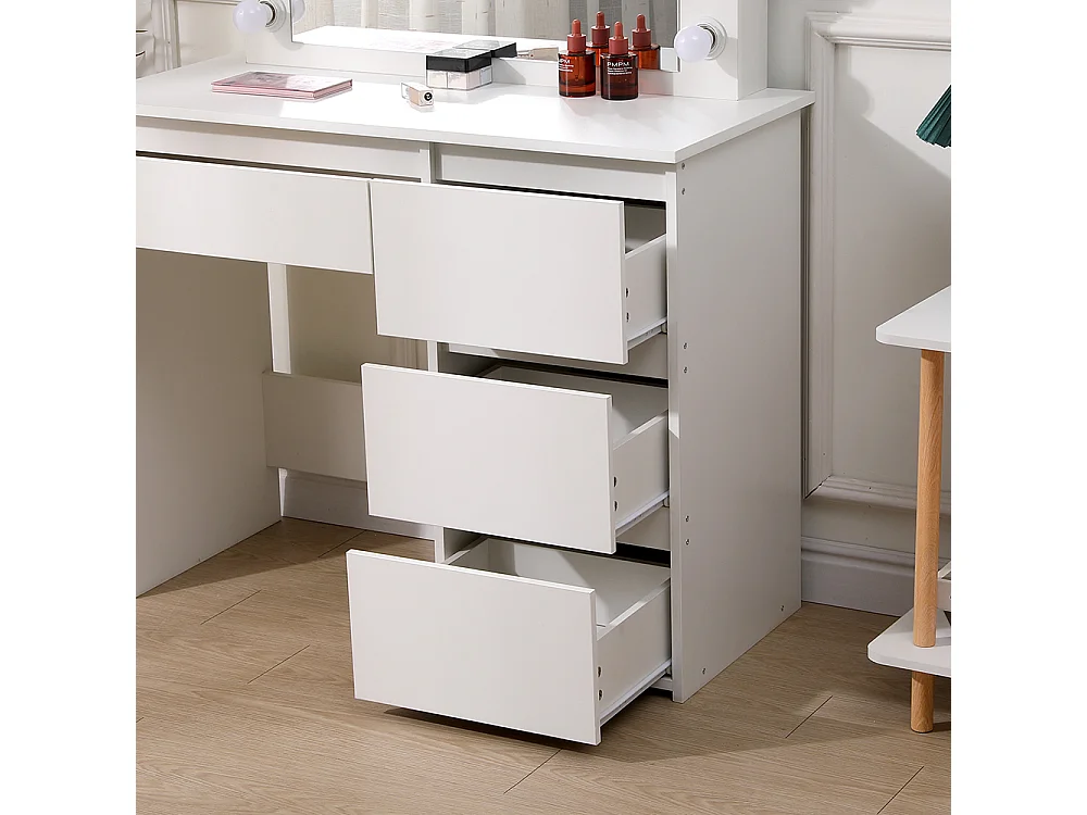 White Dressing Table with 12-Light Hollywood Mirror and 4 Drawers