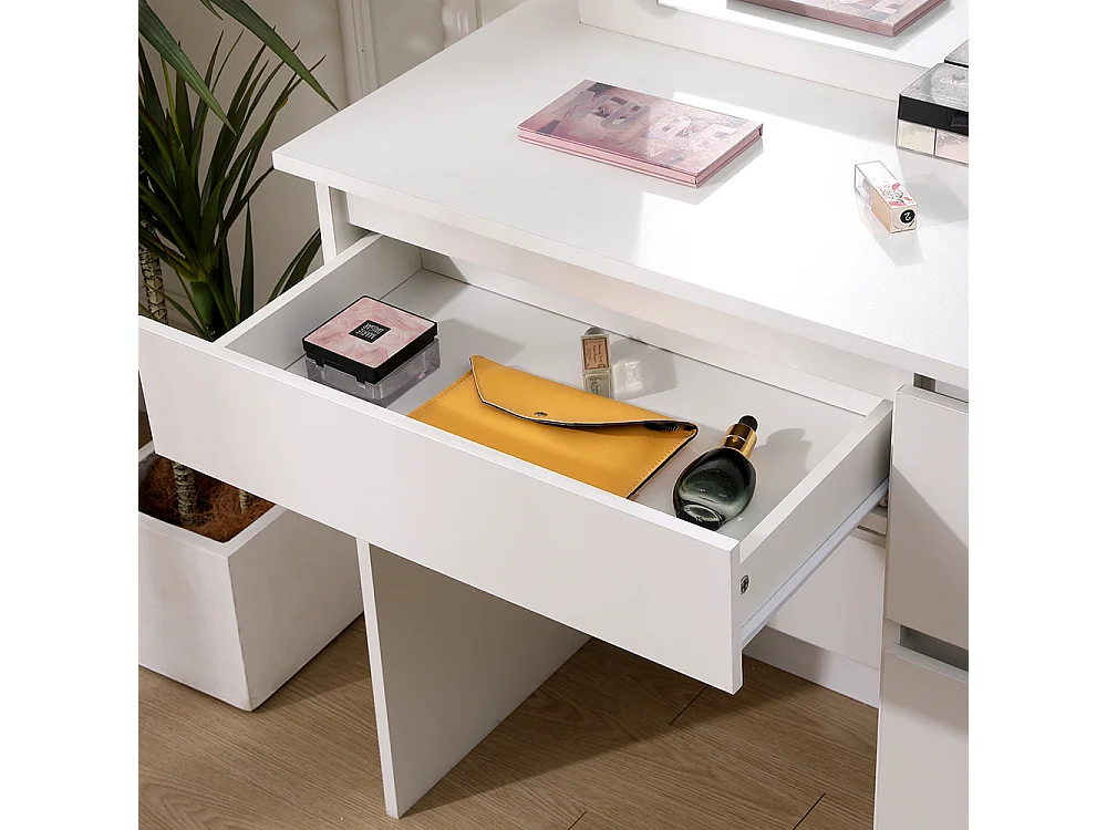 White Dressing Table with 12-Light Hollywood Mirror and 4 Drawers