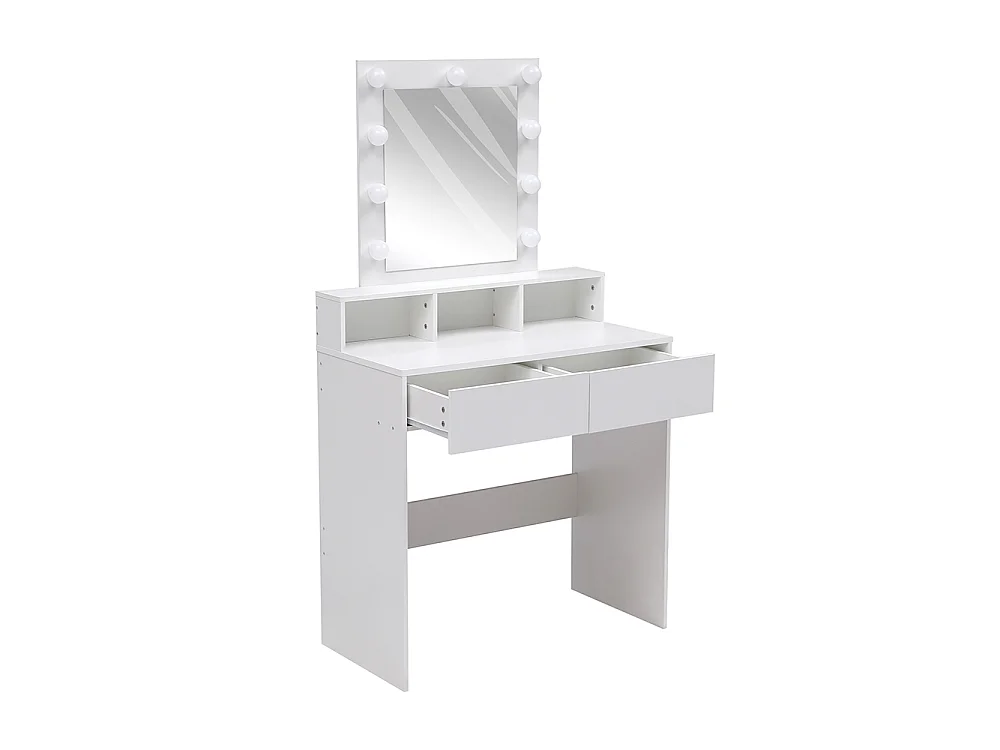 White Dressing Table with 9-Light Mirror and 2 Drawers